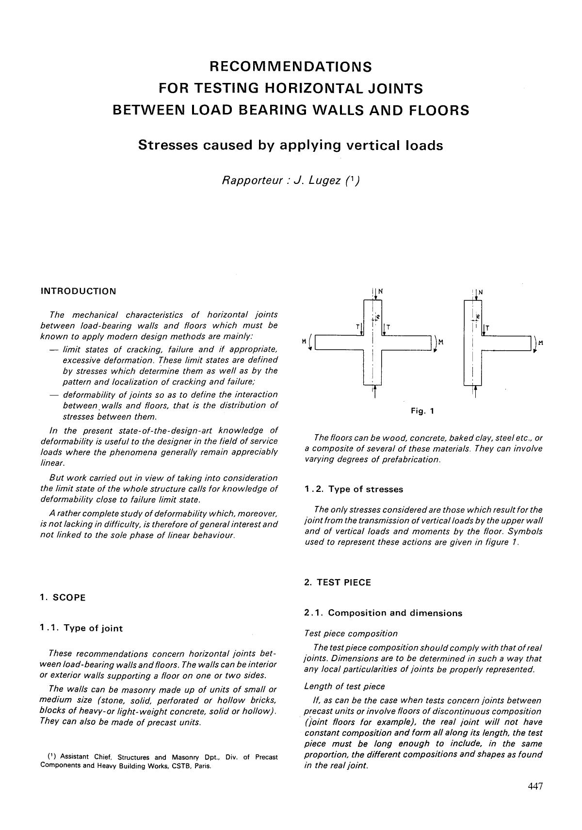 Recommendations for testing horizontal joints between load bearing walls and floors by Unknown