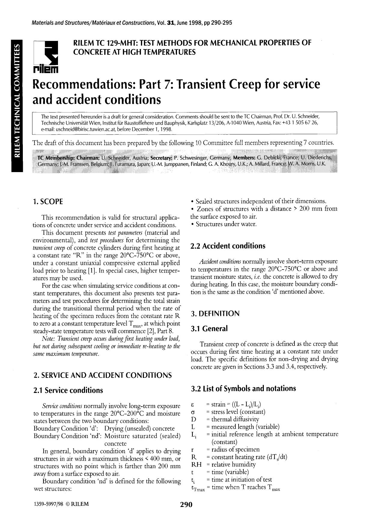 Recommendations: Part 7: Transient Creep for service and accident conditions by Unknown