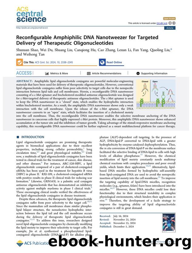 Reconfigurable Amphiphilic DNA Nanotweezer for Targeted Delivery of Therapeutic Oligonucleotides by unknow