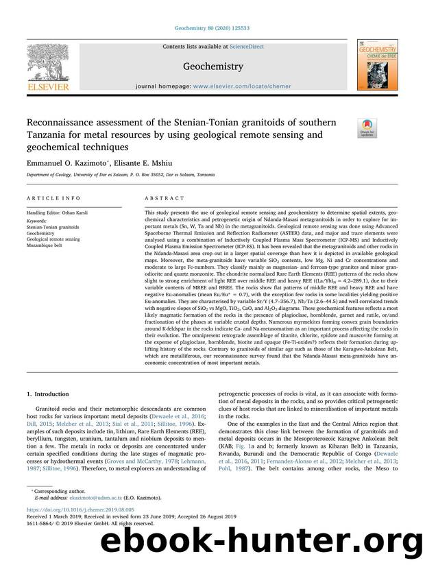 Reconnaissance assessment of the Stenian-Tonian granitoids of southern Tanzania for metal resources by using geological remote sensing and geochemical techniques by Emmanuel O. Kazimoto & Elisante E. Mshiu