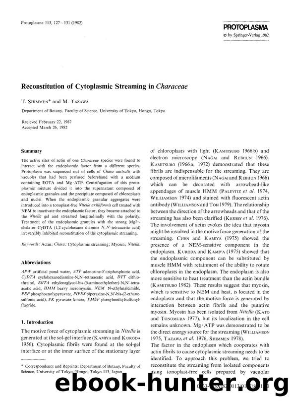 Reconstitution of cytoplasmic streaming in <Emphasis Type="Italic">Characeae <Emphasis> by Unknown