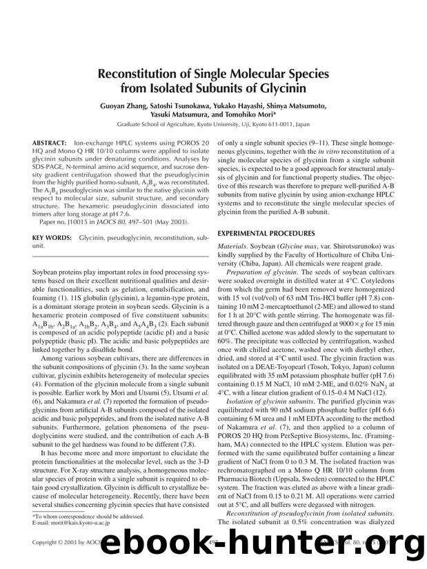Reconstitution of single molecular species from isolated subunits of glycinin by Unknown