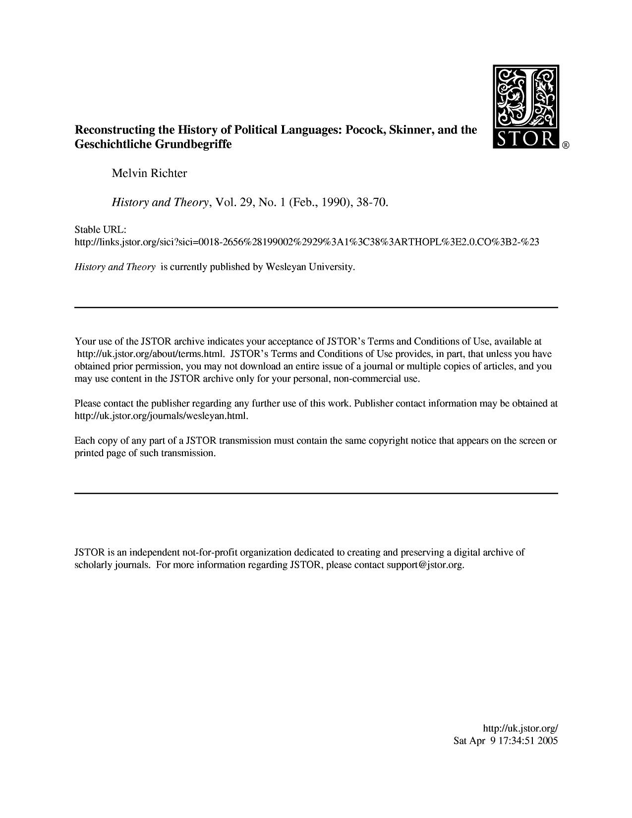 Reconstructing The History Of Political Languages by Ritcher