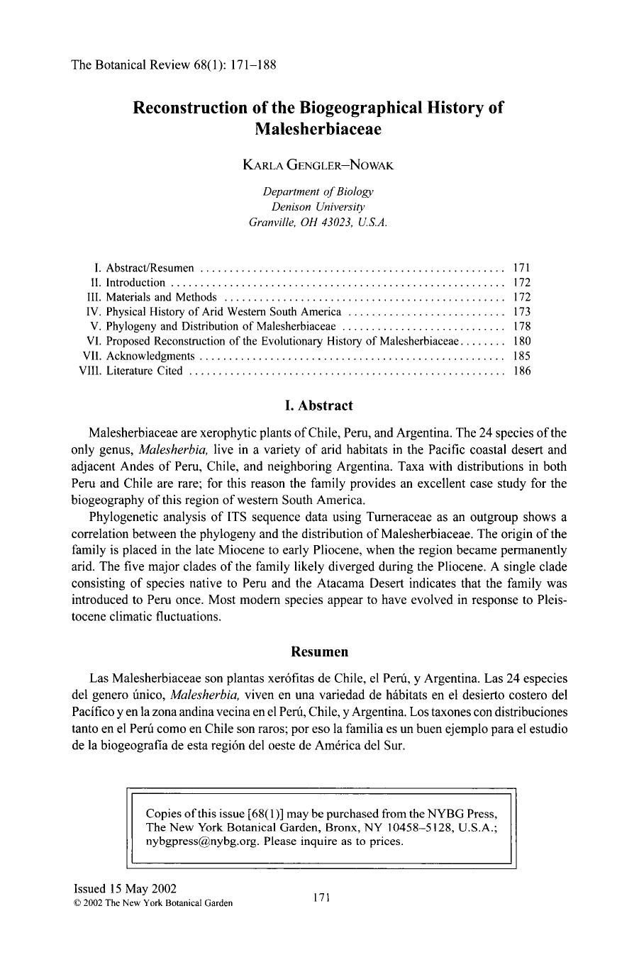Reconstruction of the biogeographical history of Malesherbiaceae by Unknown