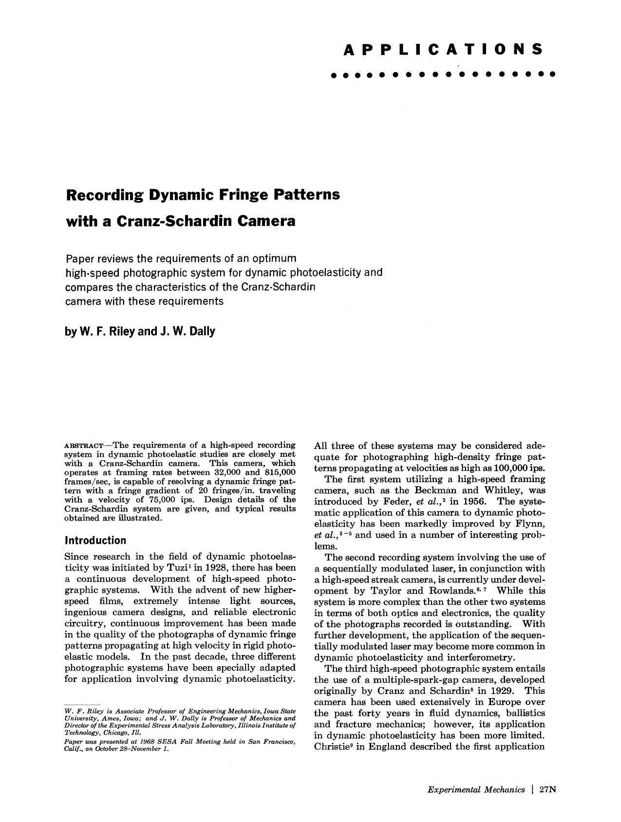 Recording dynamic fringe patterns with a Cranz-Schardin camera by Unknown
