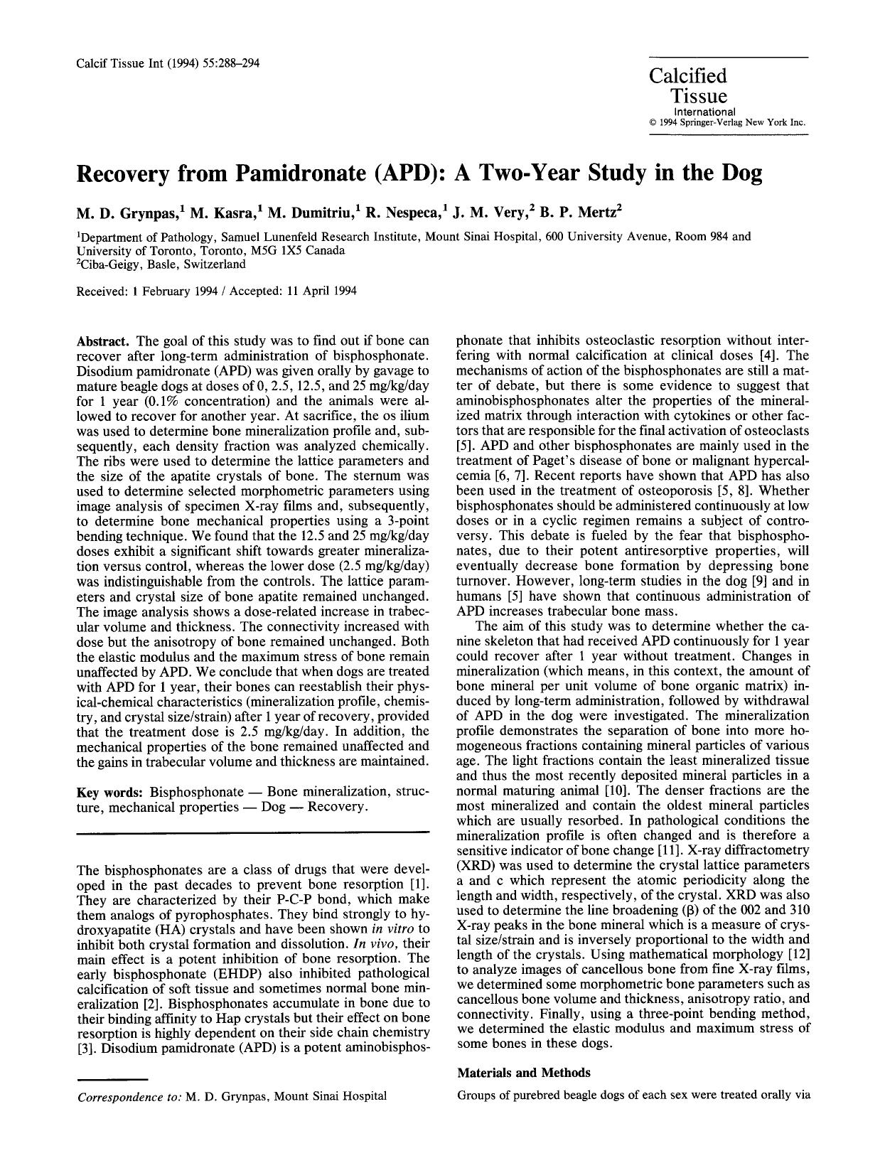 Recovery from pamidronate (APD): A two-year study in the dog by Unknown