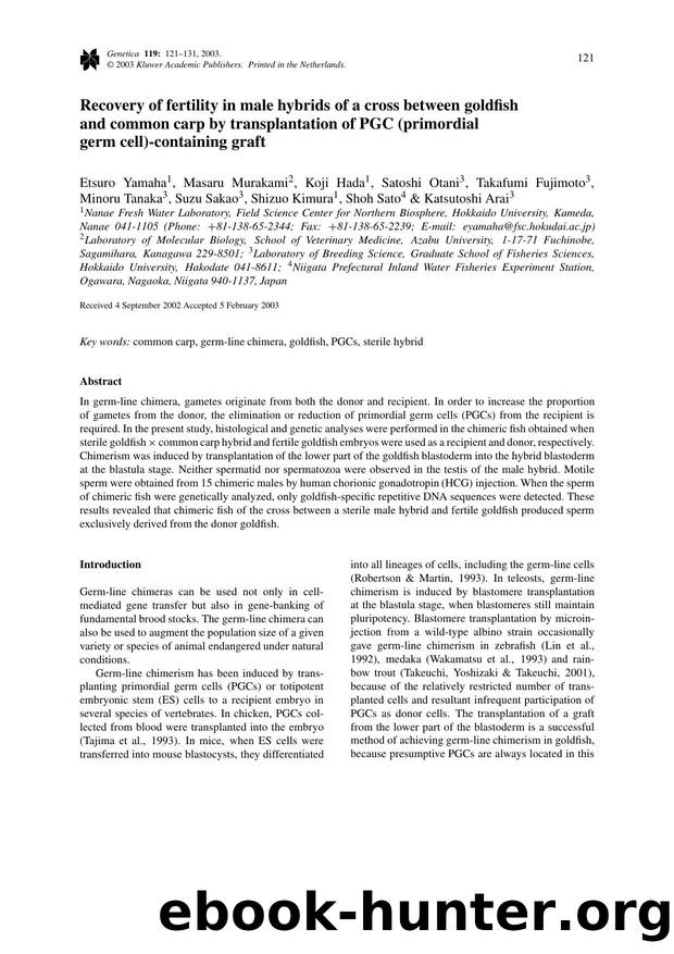 Recovery of Fertility in Male Hybrids of a Cross between Goldfish and Common Carp by Transplantation of PGC (Primordial Germ Cell)-Containing Graft by Unknown