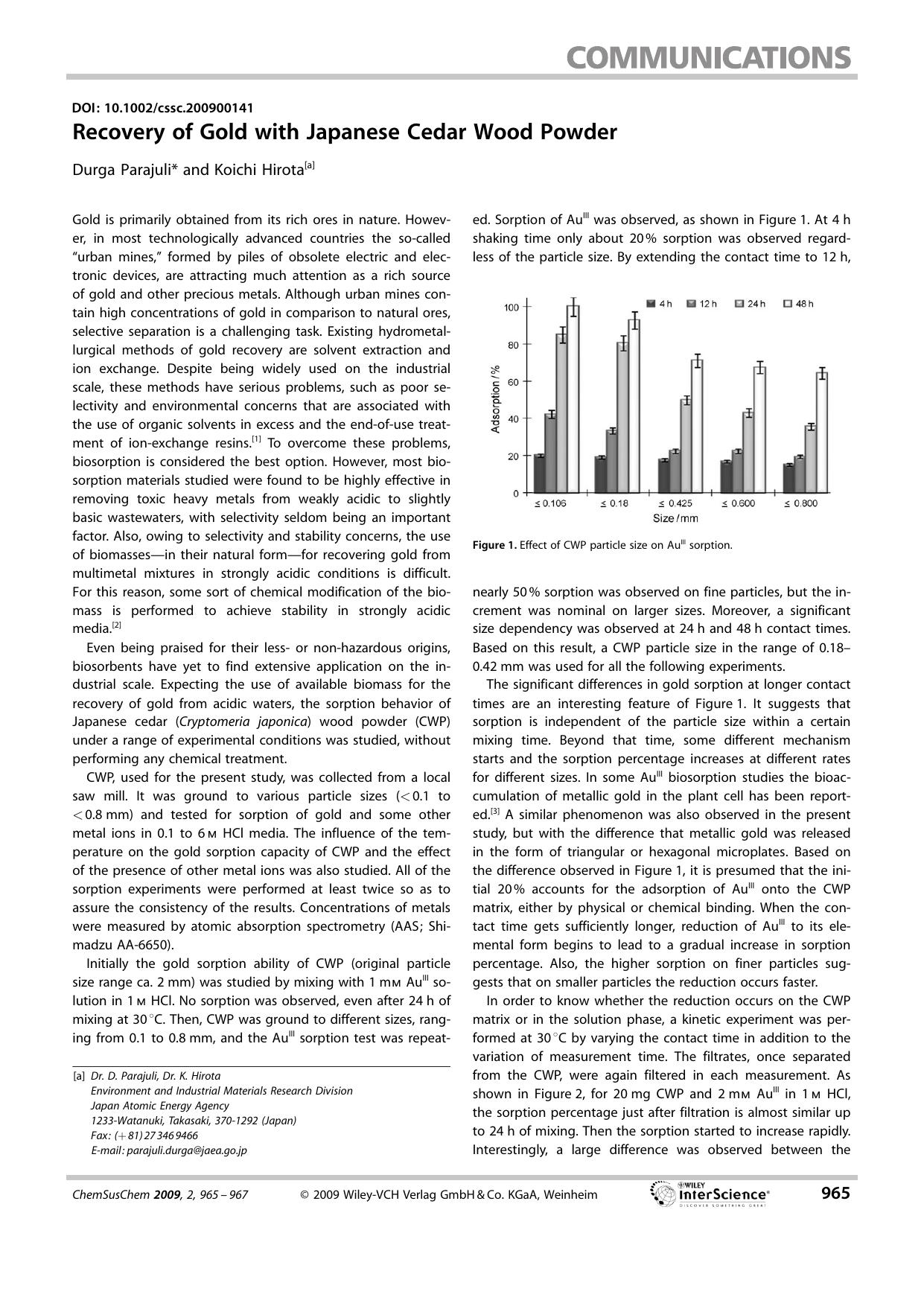 Recovery of Gold with Japanese Cedar Wood Powder by Unknown