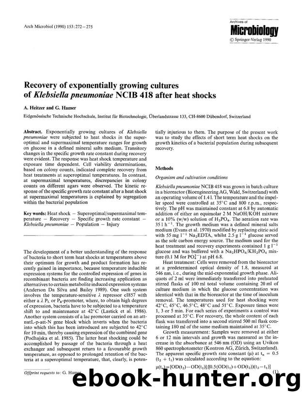 Recovery of exponentially growing cultures of <Emphasis Type="Italic">Klebsiella pneumoniae<Emphasis> NCIB 418 after heat shocks by Unknown