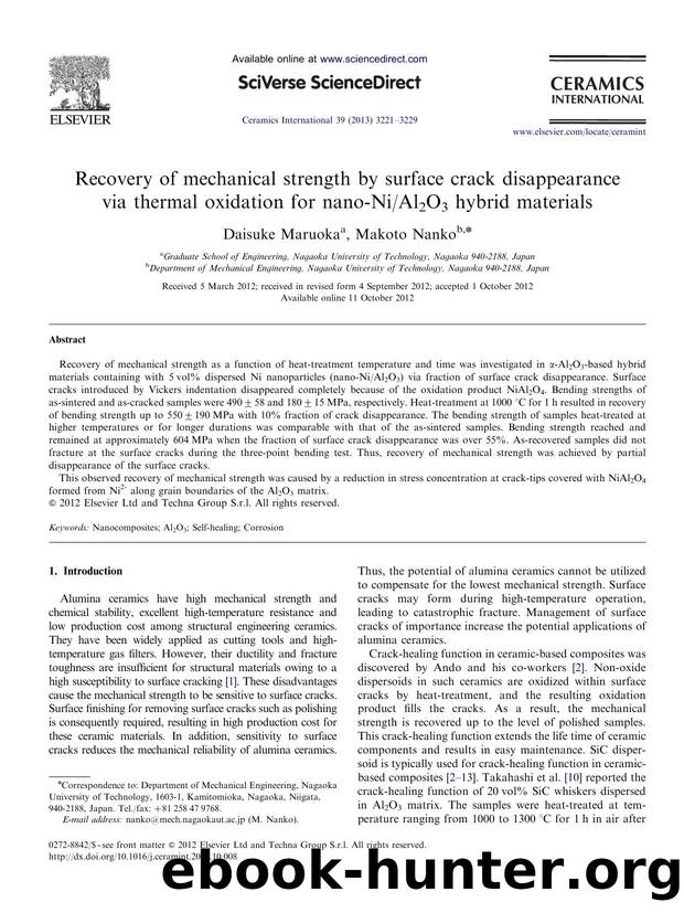 Recovery of mechanical strength by surface crack disappearance via thermal oxidation for nano-NiAl2O3 hybrid materials by Daisuke Maruoka & Makoto Nanko