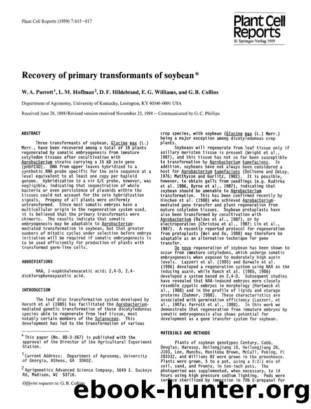Recovery of primary transformants of soybean by Unknown