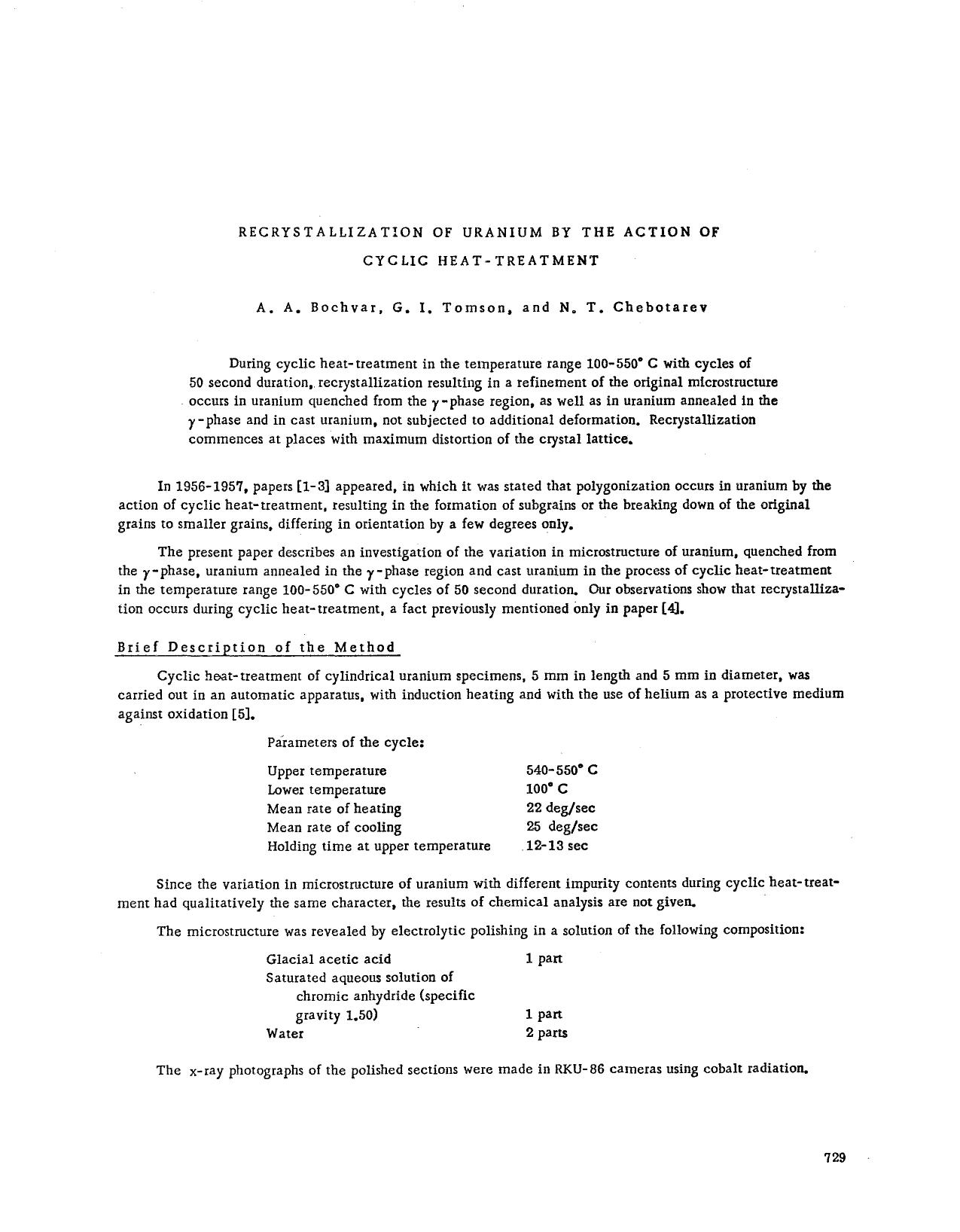 Recrystallization of uranium by the action of cyclic heat-treatment by Unknown
