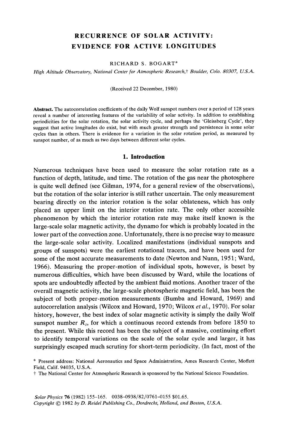 Recurrence of solar activity: Evidence for active longitudes by Unknown
