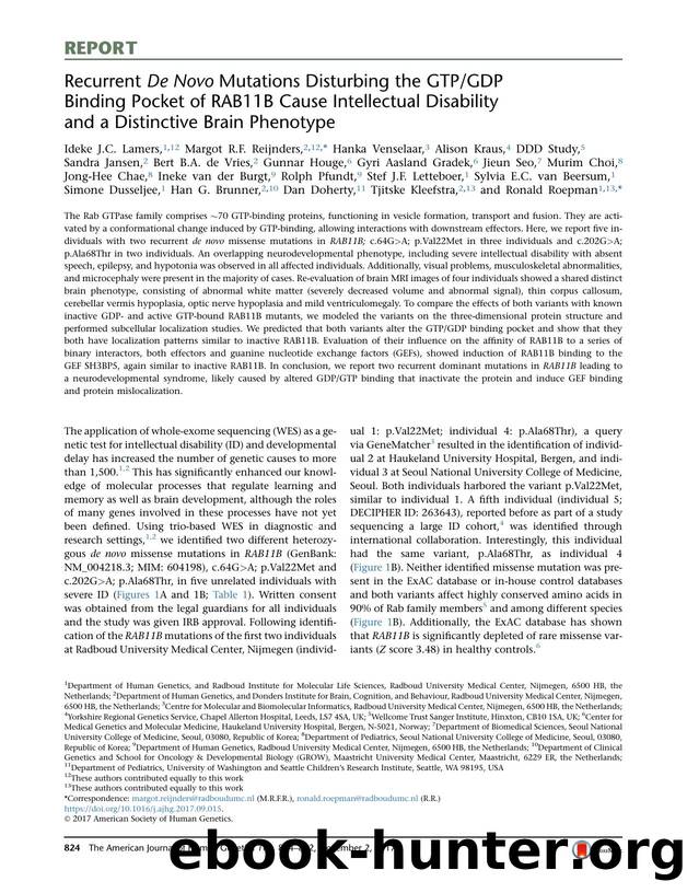 Recurrent De Novo Mutations Disturbing the GTPGDP Binding Pocket of RAB11B Cause Intellectual Disability and a Distinctive Brain Phenotype by unknow