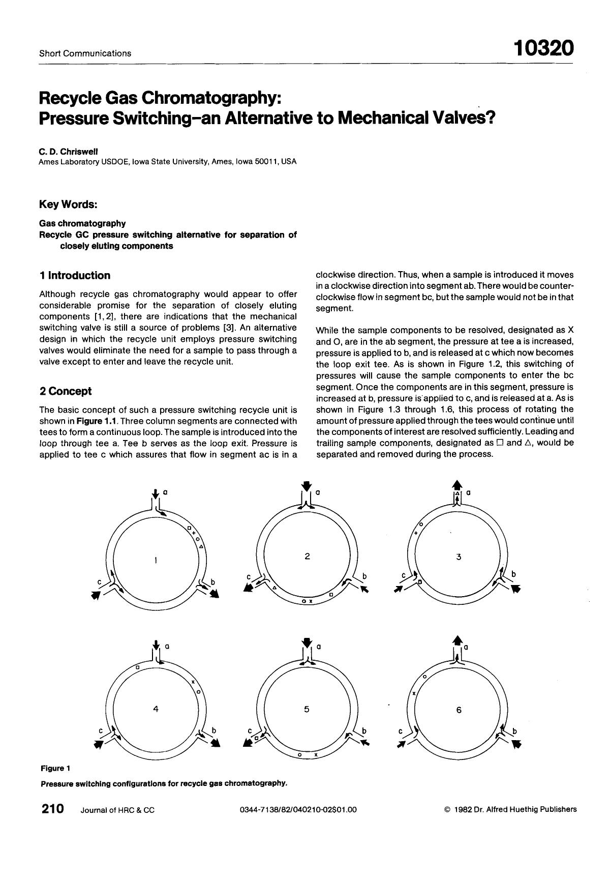 Recycle gas chromatography: Pressure switching-an alternative to mechanical valves? by Unknown