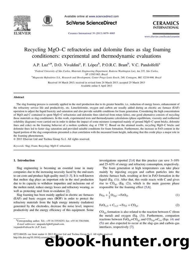 Recycling MgOâC refractories and dolomite fines as slag foaming conditioners_ experimental and thermodynamic evaluations by A.P. Luz & D.O. Vivaldini & F. López & P.O.R.C. Brant & V.C. Pandolfelli