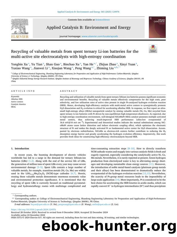 Recycling of valuable metals from spent ternary Li-ion batteries for the multi-active site electrocatalysts with high-entropy coordination by unknow