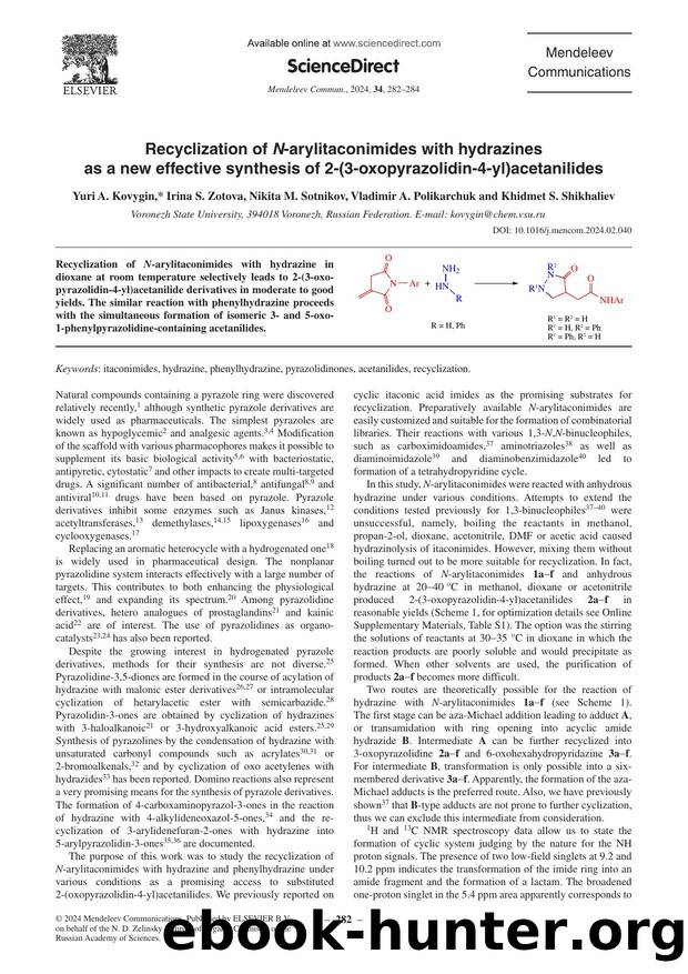 Recyclization of N-arylitaconimides with hydrazines as a new effective synthesis of 2-(3-oxopyrazolidin-4-yl)acetanilides by unknow
