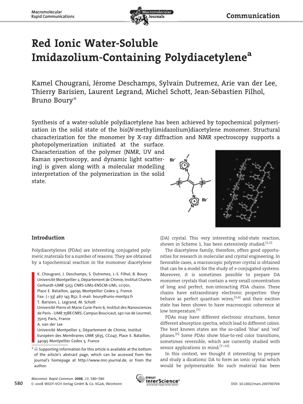 Red Ionic Water-Soluble Imidazolium-Containing Polydiacetylene by Unknown