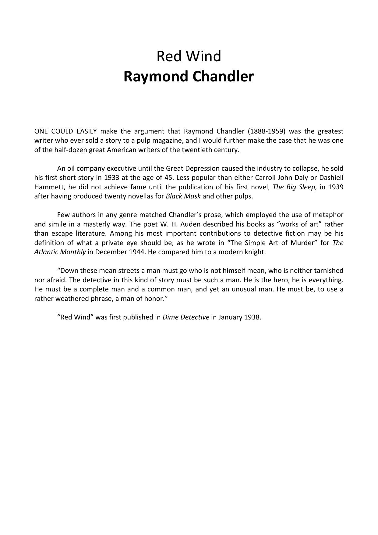 Red Wind by Raymond Chandler