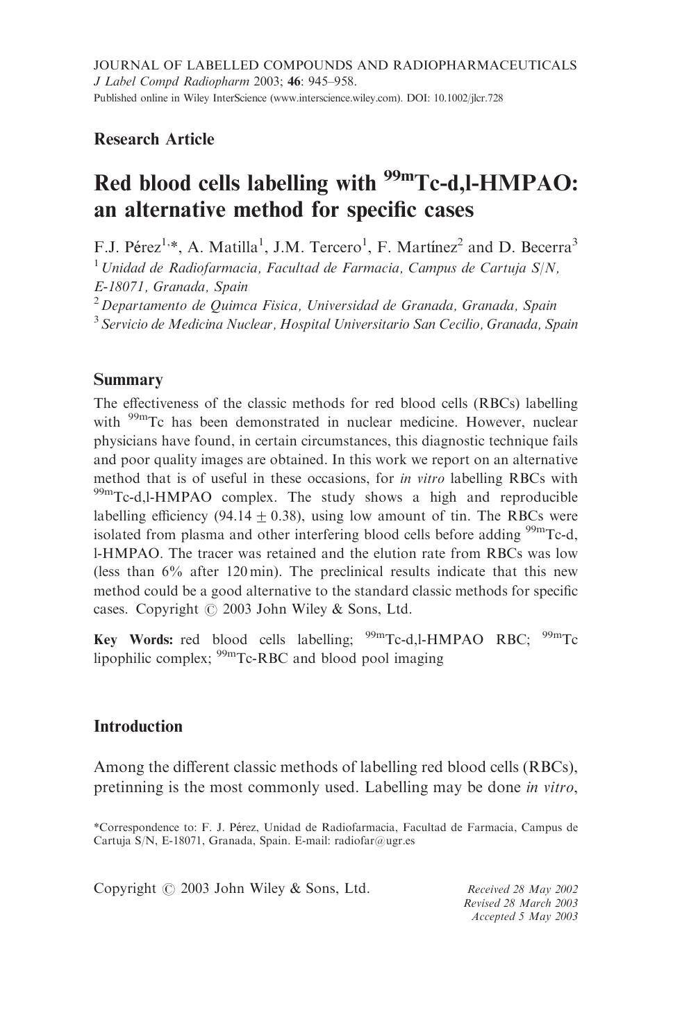 Red blood cells labelling with 99mTc-d,l-HMPAO: an alternative method for specific cases by Unknown