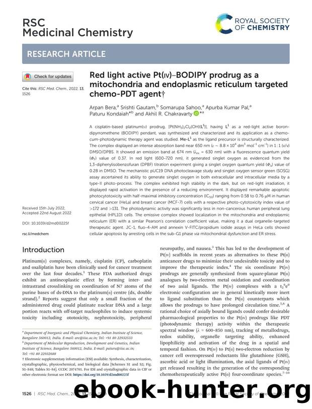 Red light active Pt(iv)âBODIPY prodrug as a mitochondria and endoplasmic reticulum targeted chemo-PDT agent by unknow