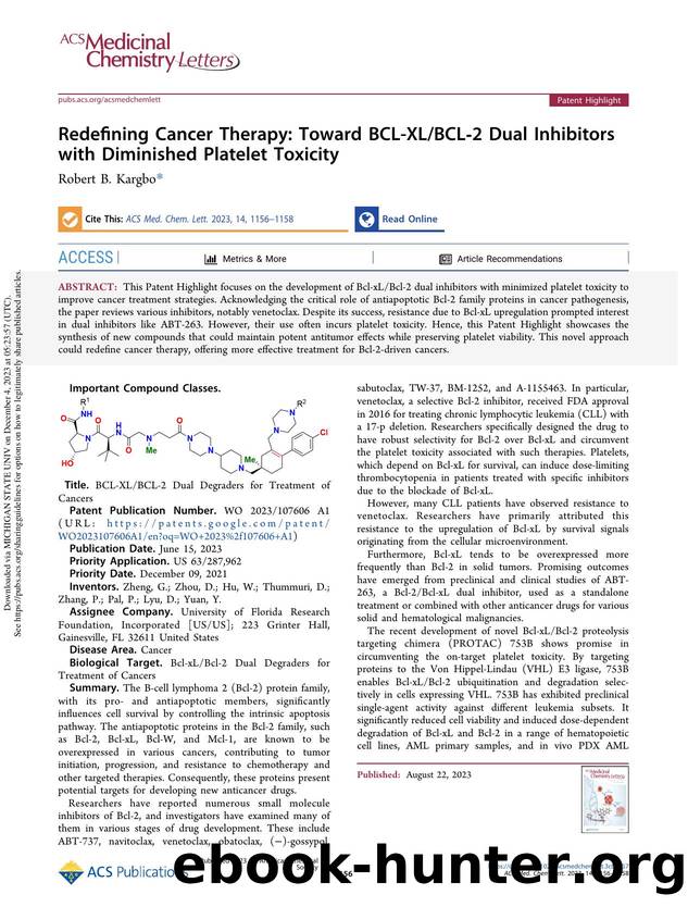Redefining Cancer Therapy: Toward BCL-XLBCL-2 Dual Inhibitors with Diminished Platelet Toxicity by Robert B. Kargbo