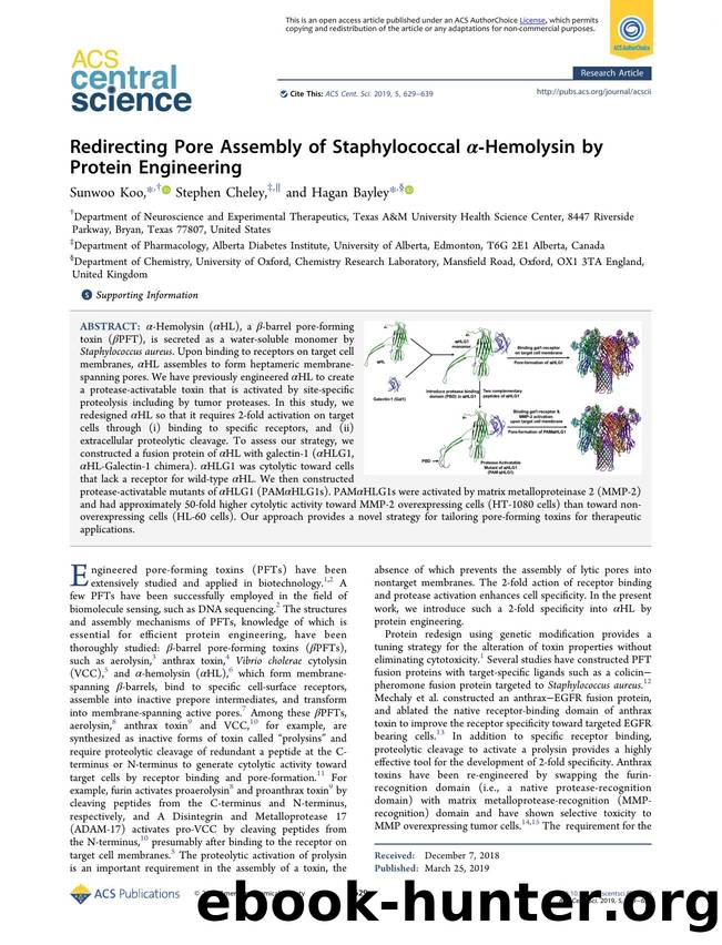 Redirecting Pore Assembly of Staphylococcal Î±âHemolysin by Protein Engineering by Sunwoo Koo (ORCID: 0000-0003-2715-909X) & Stephen Cheley & Hagan Bayley (ORCID: 0000-0003-2499-6116)