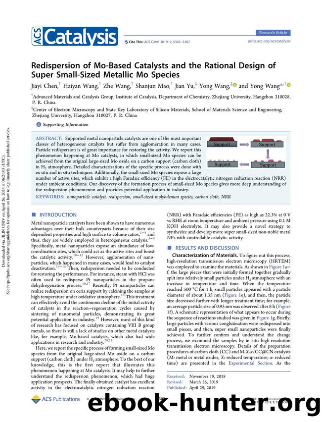 Redispersion of Mo-Based Catalysts and the Rational Design of Super Small-Sized Metallic Mo Species by Jiayi Chen Haiyan Wang Zhe Wang Shanjun Mao Jian Yu Yong Wang & Yong Wang