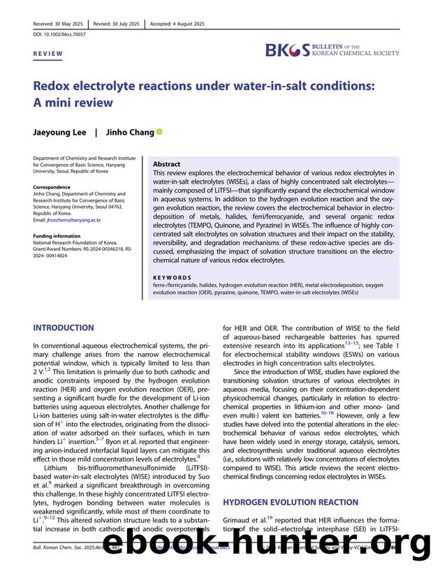 Redox Electrolyte Reactions under WaterâinâSalt Conditions: A Mini Review by Unknown