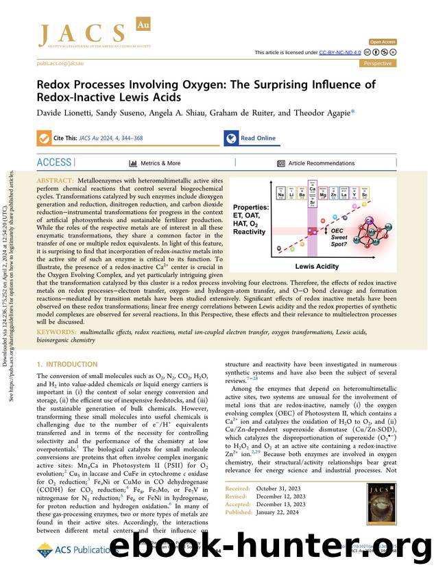 Redox Processes Involving Oxygen: The Surprising Influence of Redox-Inactive Lewis Acids by Davide Lionetti Sandy Suseno Angela A. Shiau Graham de Ruiter & Theodor Agapie