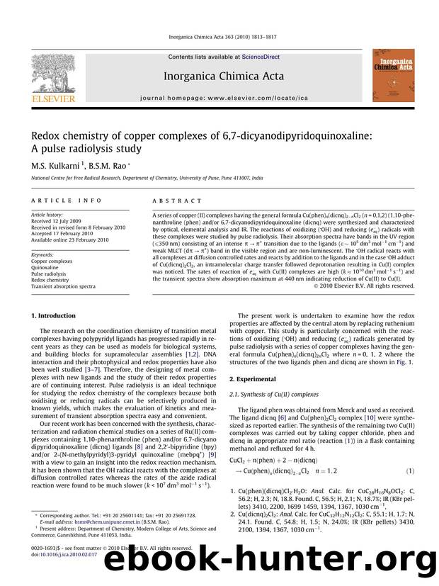 Redox chemistry of copper complexes of 6,7-dicyanodipyridoquinoxaline: A pulse radiolysis study by M.S. Kulkarni; B.S.M. Rao