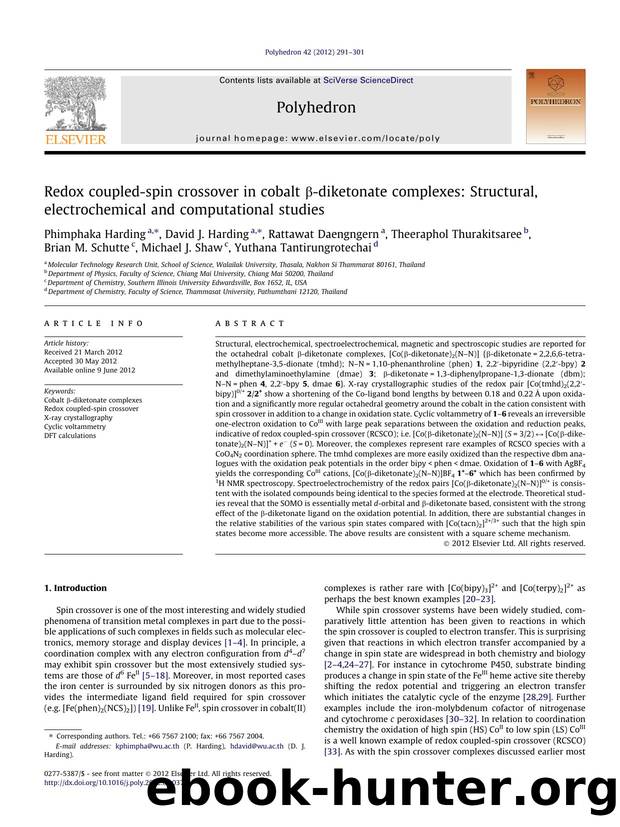 Redox coupled-spin crossover in cobalt ÃÂ²-diketonate complexes: Structural, electrochemical and computational studies by unknow