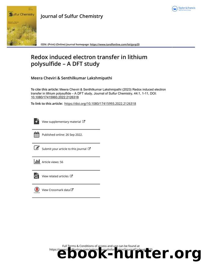 Redox induced electron transfer in lithium polysulfide â A DFT study by Meera Cheviri & Senthilkumar Lakshmipathi