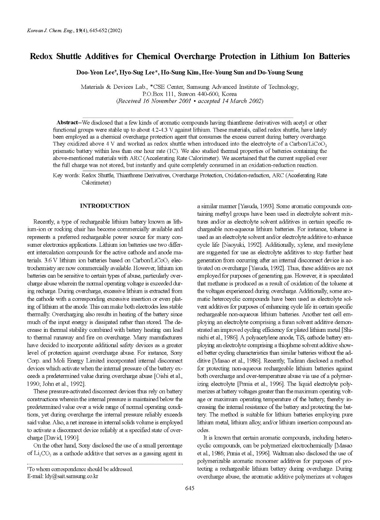 Redox shuttle additives for chemical overcharge protection in lithium ion batteries by Unknown