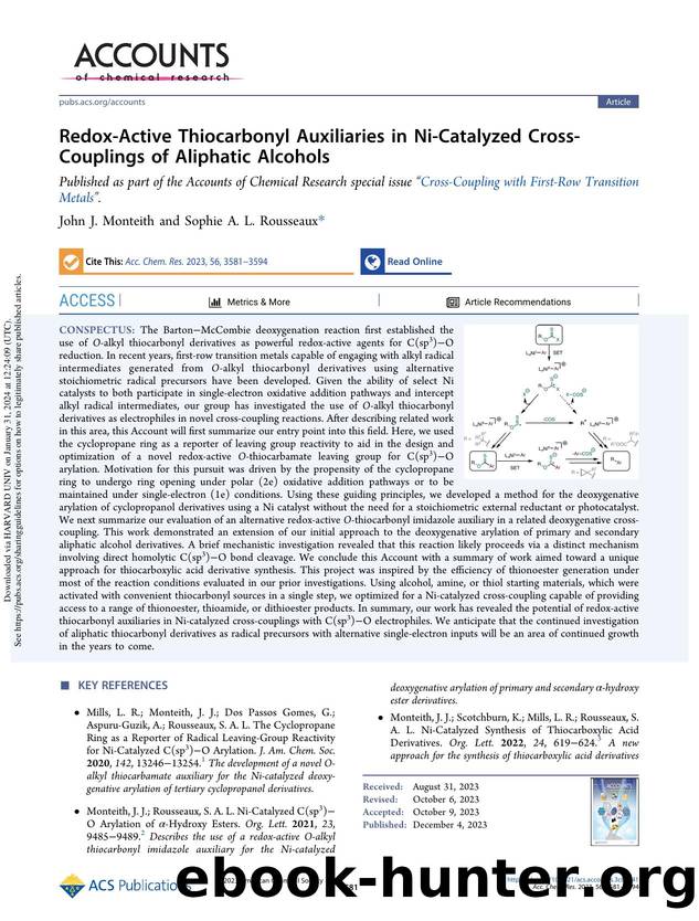 Redox-Active Thiocarbonyl Auxiliaries in Ni-Catalyzed Cross-Couplings of Aliphatic Alcohols by John J. Monteith & Sophie A. L. Rousseaux