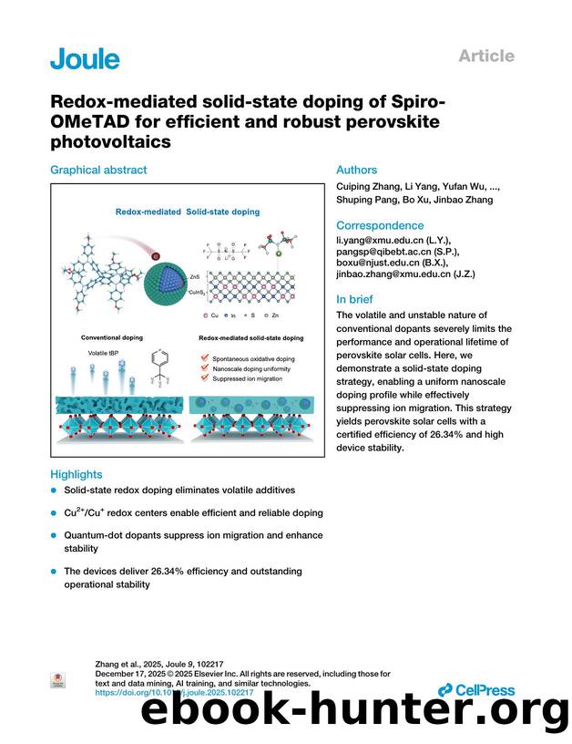 Redox-mediated solid-state doping of Spiro-OMeTAD for efficient and robust perovskite photovoltaics by unknow