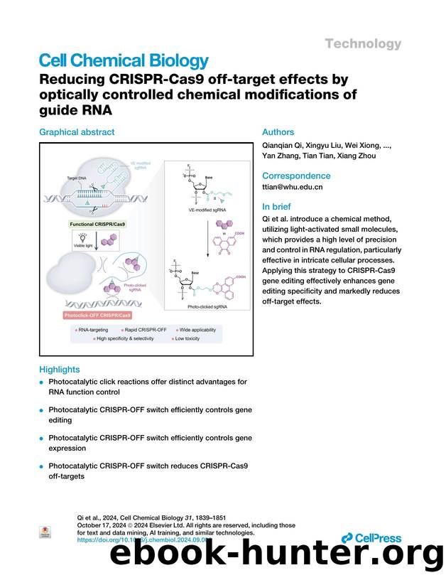 Reducing CRISPR-Cas9 off-target effects by optically controlled chemical modifications of guide RNA by unknow