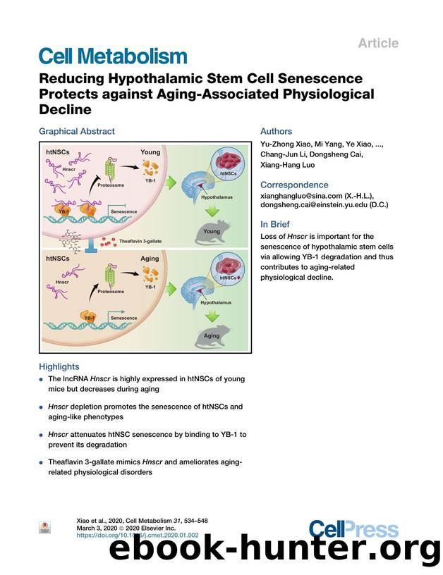 Reducing Hypothalamic Stem Cell Senescence Protects against Aging-Associated Physiological Decline by unknow