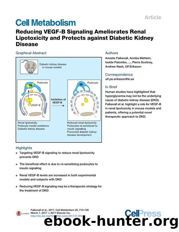 Reducing VEGF-B Signaling Ameliorates Renal Lipotoxicity and Protects against Diabetic Kidney Disease by unknow