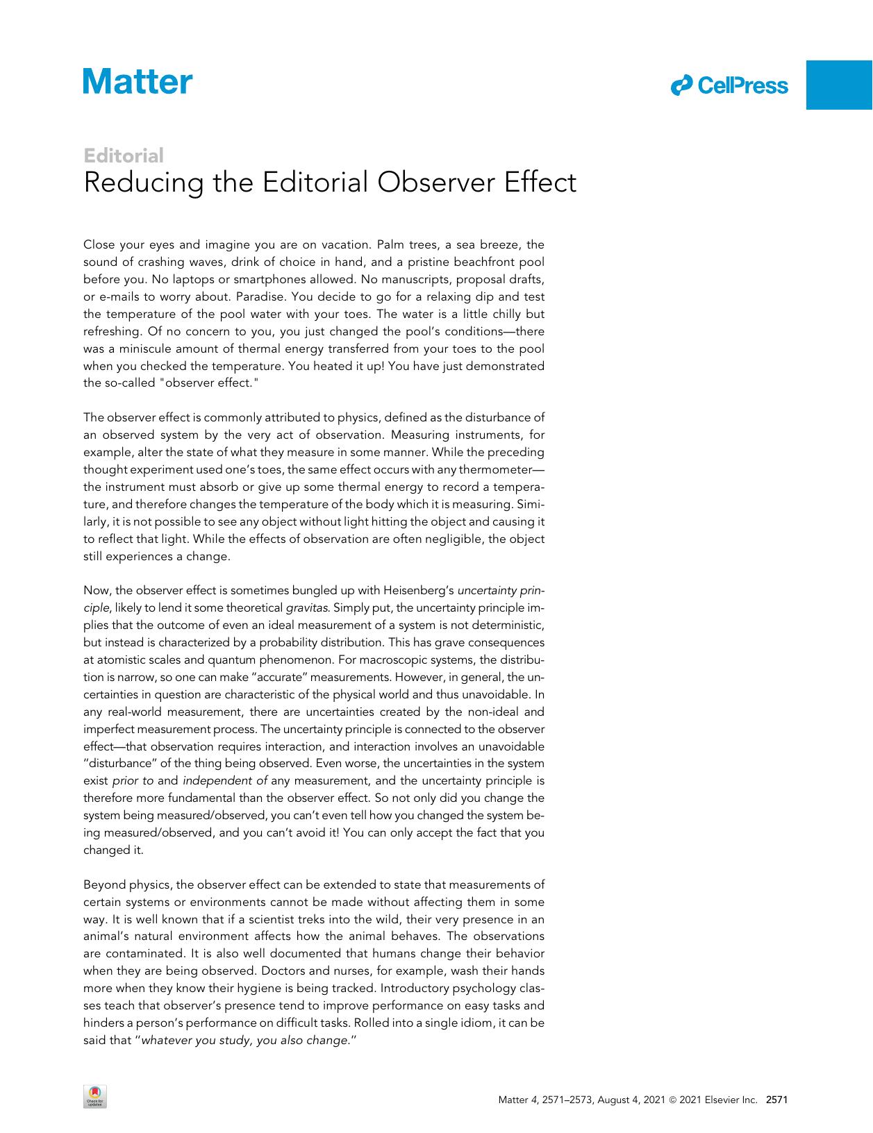 Reducing the Editorial Observer Effect by Steve Cranford