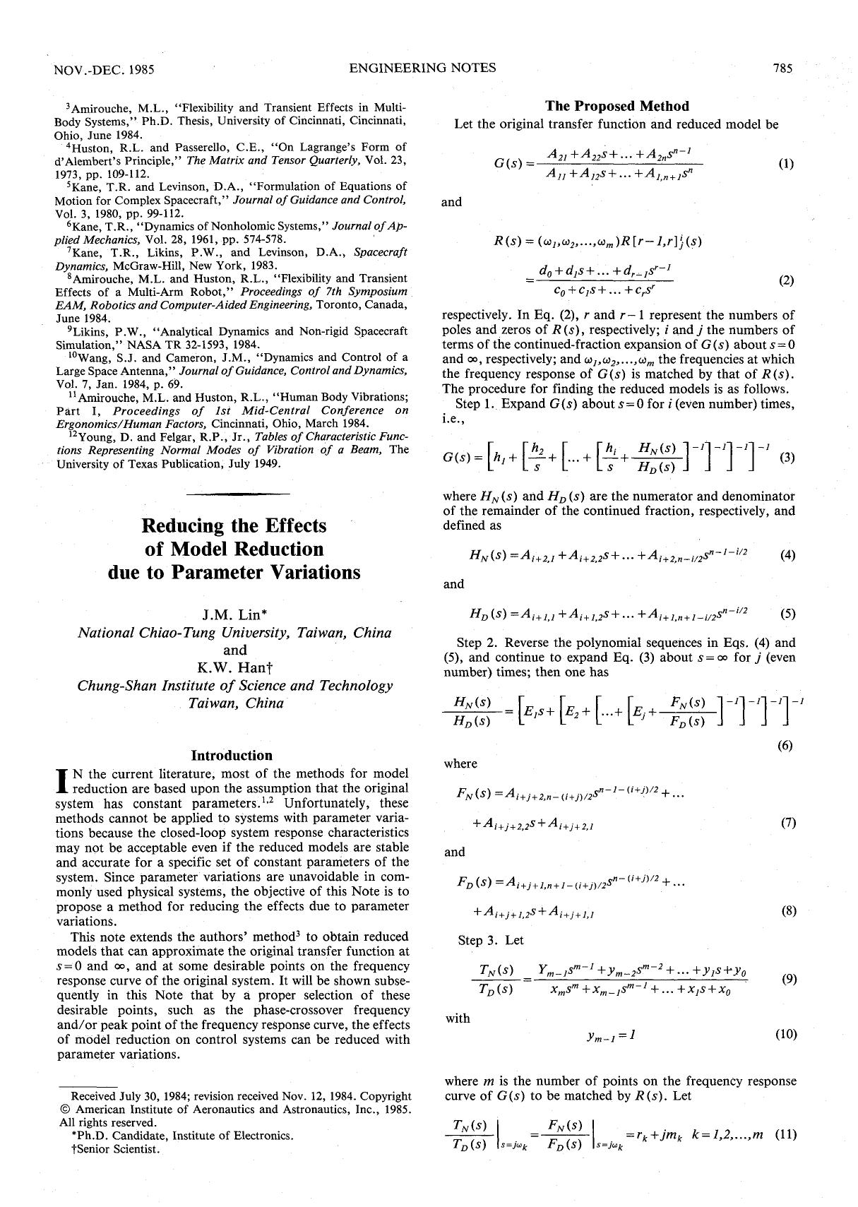 Reducing the effects of model reduction due to parameter variations by Unknown