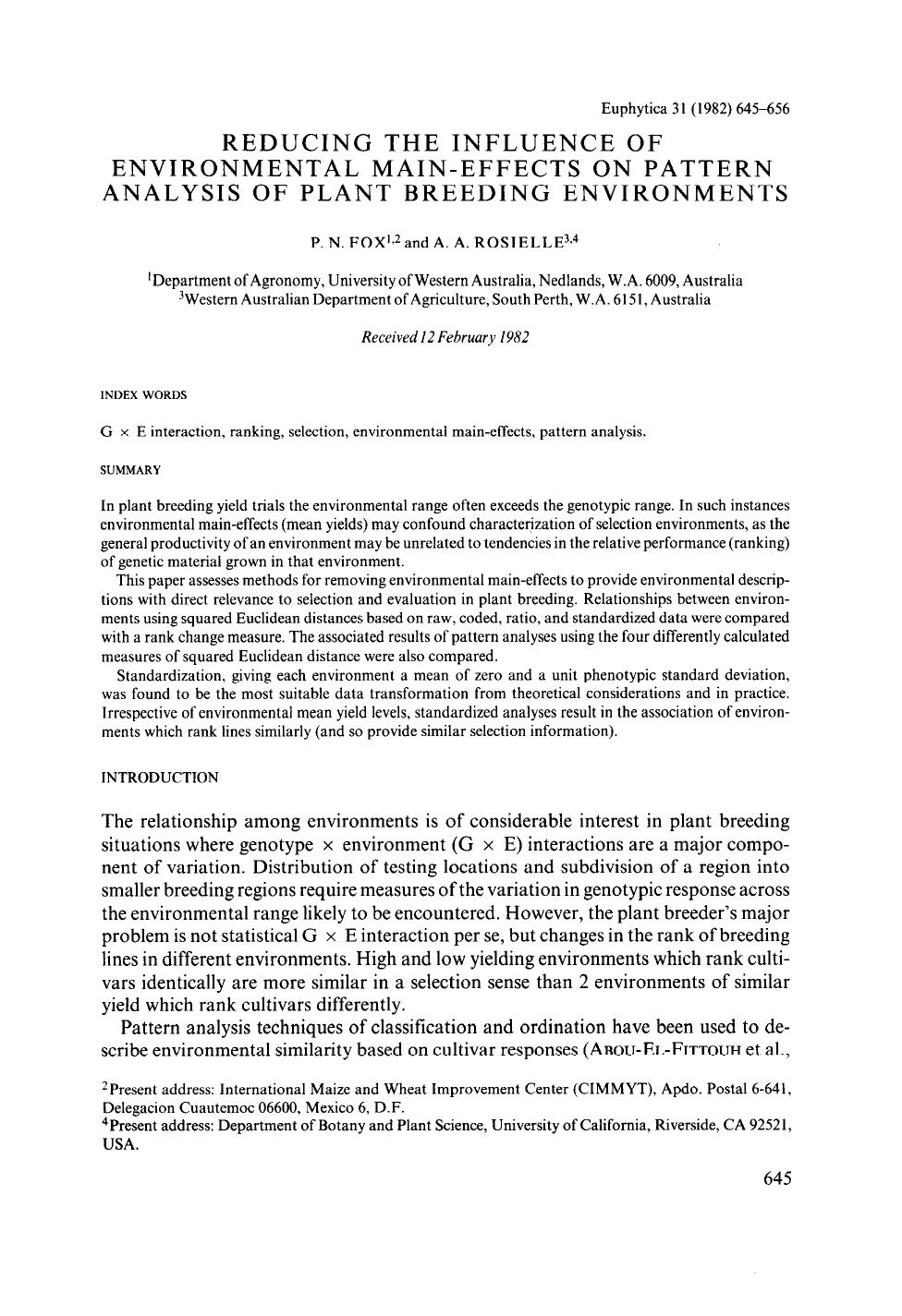 Reducing the influence of environmental main-effects on pattern analysis of plant breeding environments by Unknown