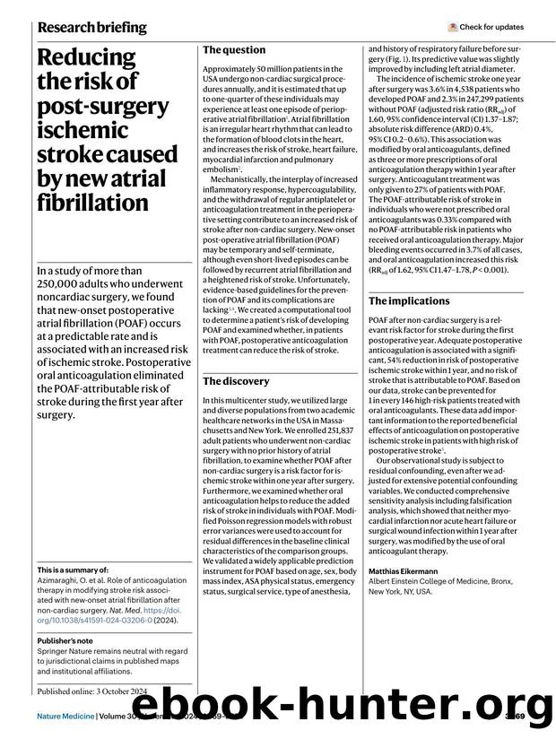 Reducing the risk of post-surgery ischemic stroke caused by new atrial fibrillation by Unknown