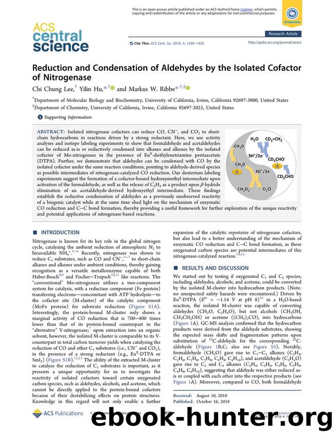 Reduction and Condensation of Aldehydes by the Isolated Cofactor of Nitrogenase by Chi Chung Lee & Yilin Hu (ORCID: 0000-0002-9088-2865) & Markus W. Ribbe (ORCID: 0000-0002-7366-1526)
