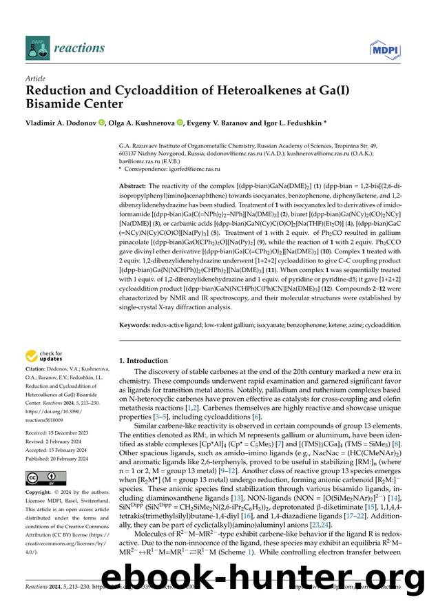 Reduction and Cycloaddition of Heteroalkenes at Ga(I) Bisamide Center by Vladimir A. Dodonov Olga A. Kushnerova Evgeny V. Baranov & Igor L. Fedushkin