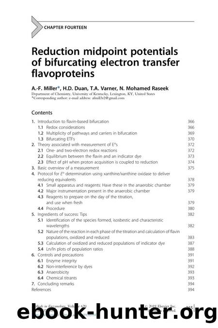 Reduction midpoint potentials of bifurcating electron transfer flavoproteins by A.-F. Miller & H.D. Duan & T.A. Varner & N. Mohamed Raseek