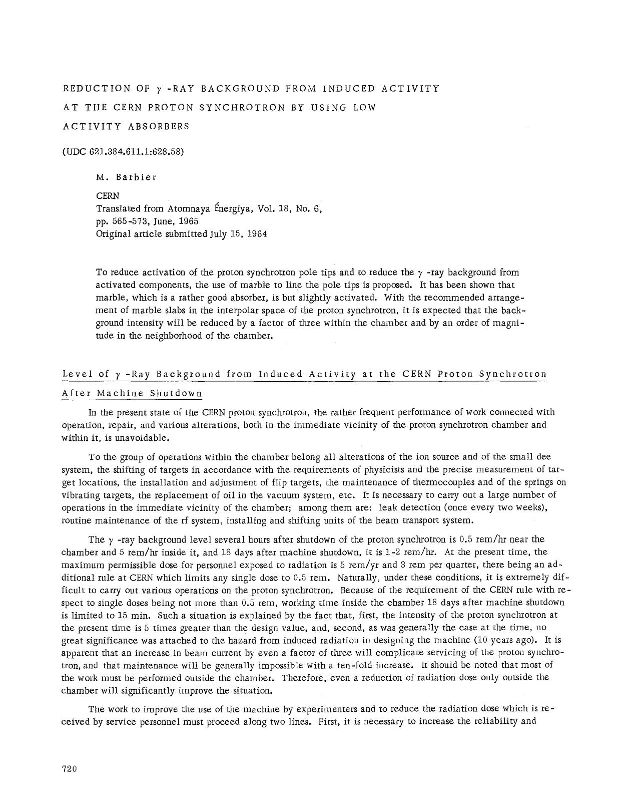 Reduction of &#x03B3;-ray background from induced activity at the CERN proton synchrotron by using low activity absorbers by Unknown