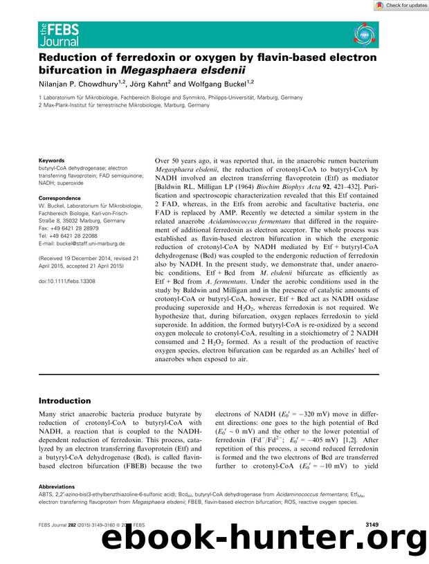 Reduction of ferredoxin or oxygen by flavinâbased electron bifurcation in MegasphaeraÂ elsdenii by Unknown