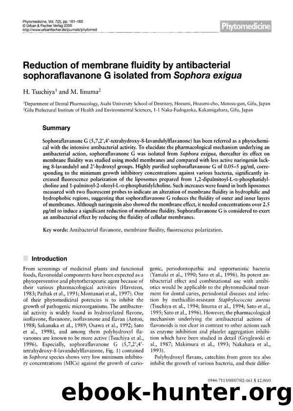 Reduction of membrane fluidity by antibacterial sophoraflavanone G isolated from Sophora exigua by H. Tsuchiya & M. Iinuma